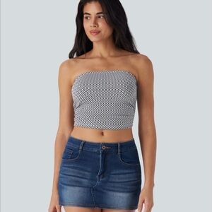 Ruched Plaid Cropped Tube Top